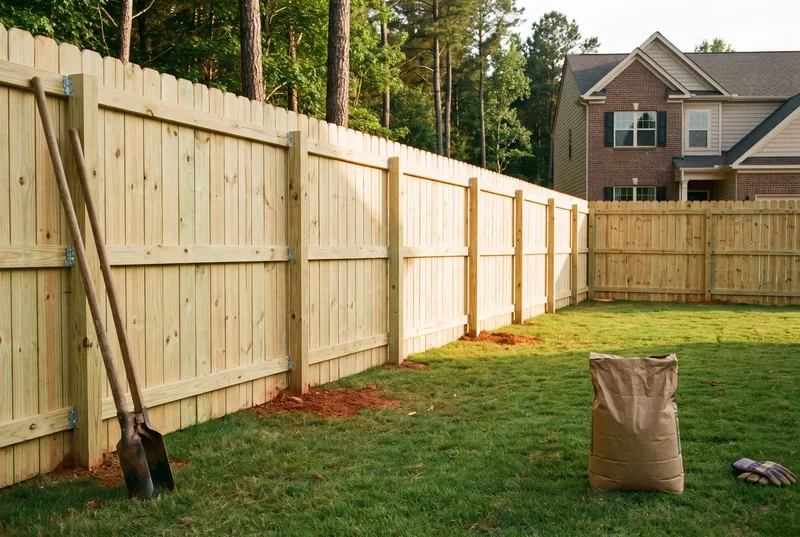 Six-foot wood privacy fence in an Indian Trail backyard (sample photo)