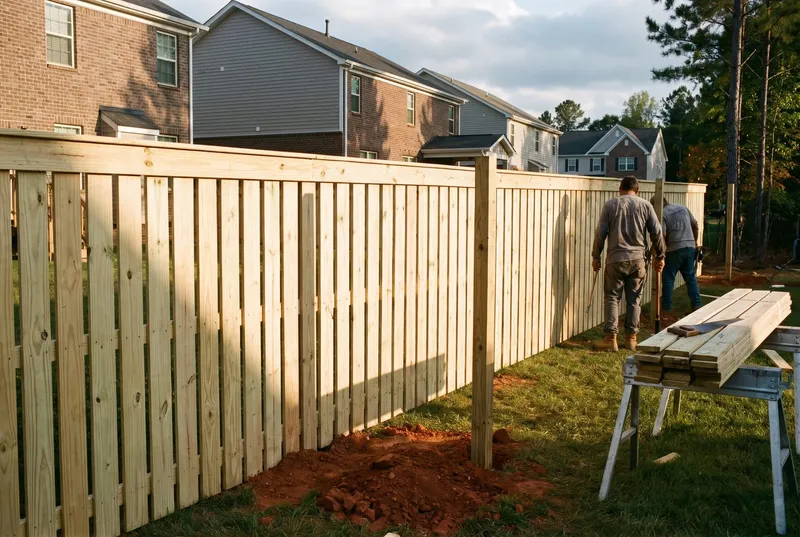 Six-foot pine privacy fence with a cap rail (sample photo)